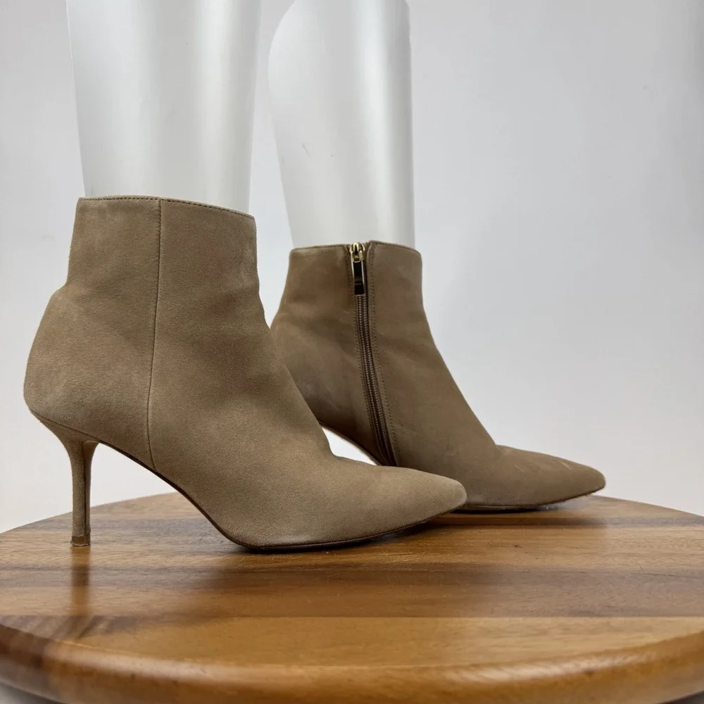 Womens L'Agence Aimee Beige Leather Heeled Comfort Ankle Booties Size EU 38.5
